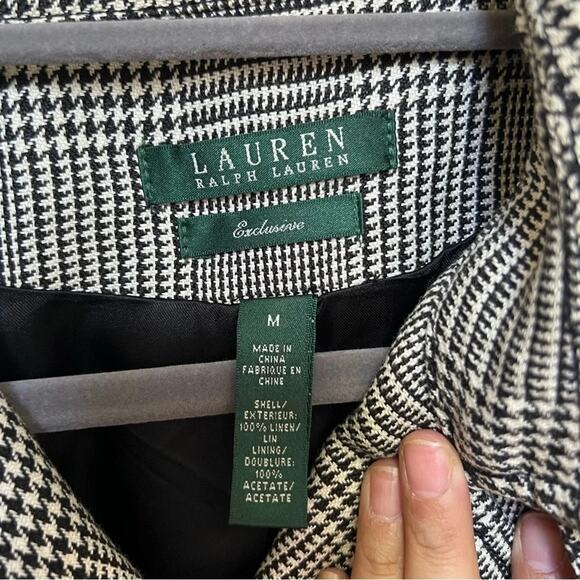 Lauren Ralph Lauren Women's 100% Linen Houndstooth Coat Black White Size Medium - Picture 6 of 6